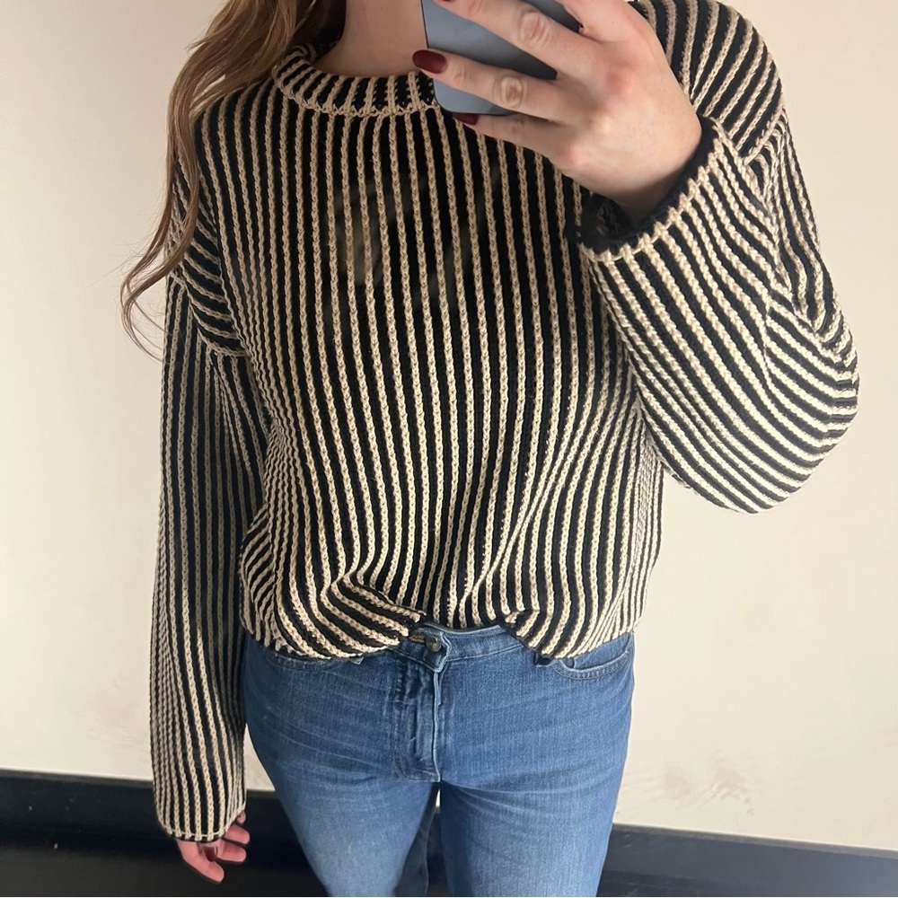 Raquel Allegra striped knit heavy cotton black and cream sweater